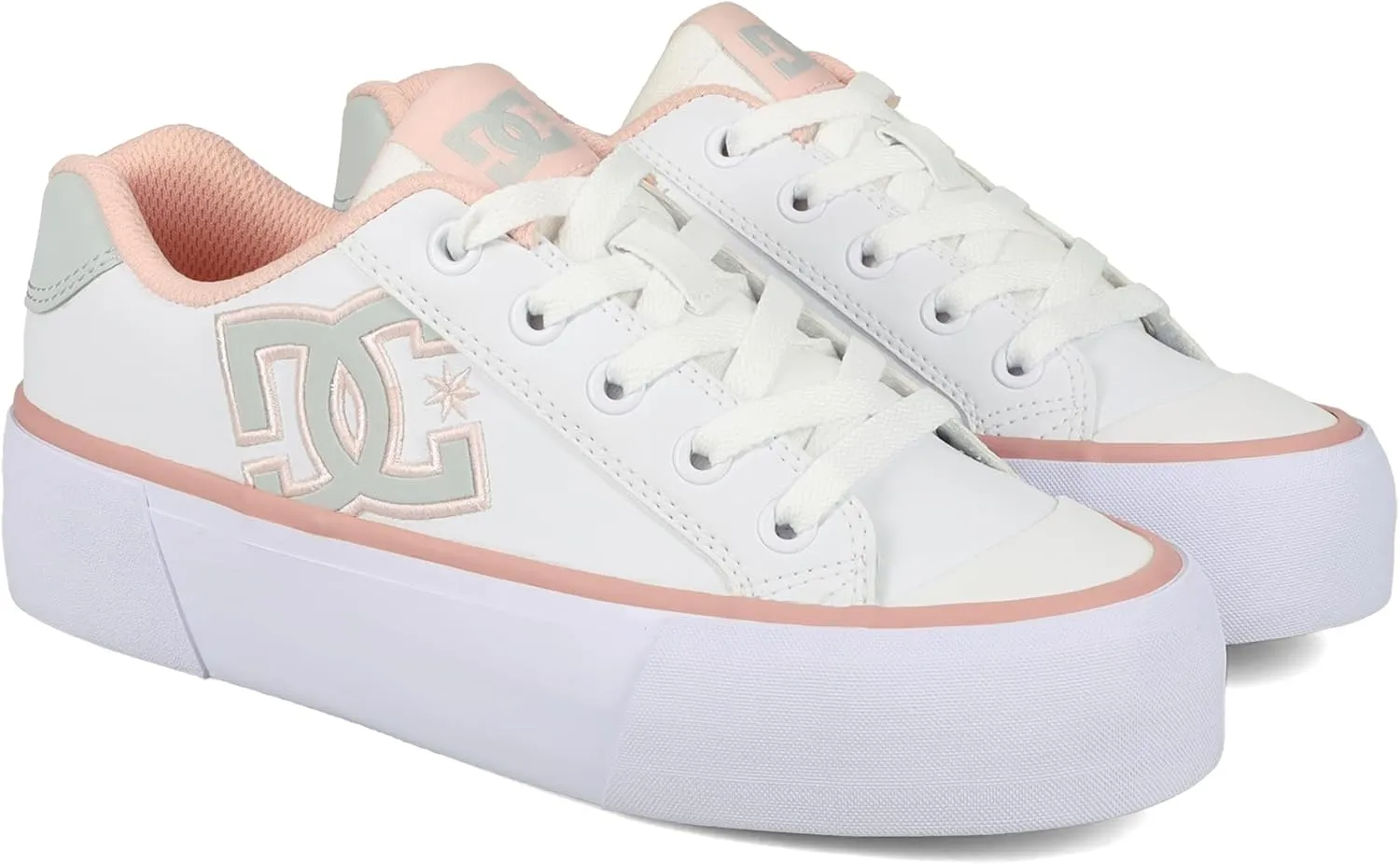 DC Shoes Women's Chelsea Platform Sneaker, White/Grey/Blush, 6.5