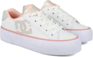 DC Shoes Women's Chelsea Platform Sneaker, White/Grey/Blush, 6.5