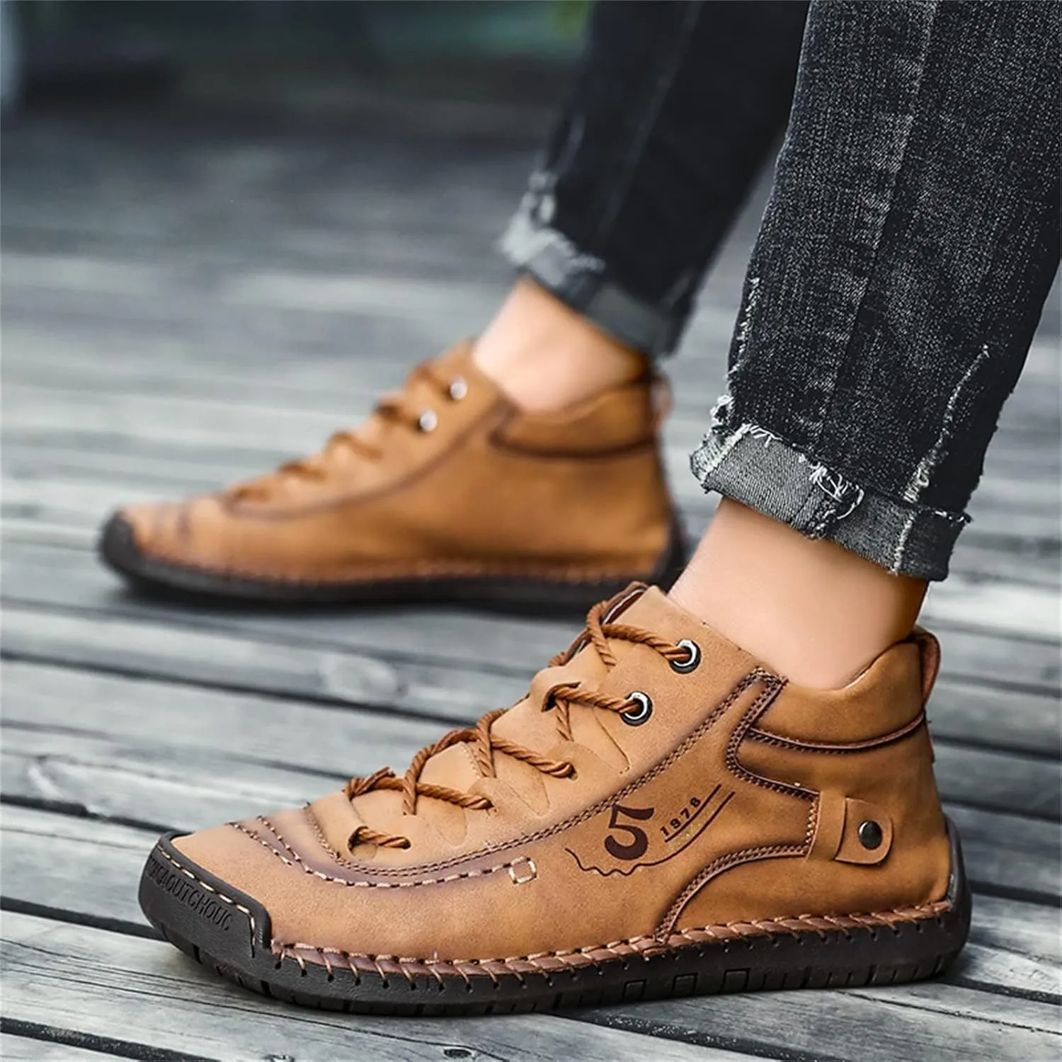 Dress Shoe Laces Men Leather Fashion Summer and Autumn Men Leather Shoes Flat Soft Bottom Comfortable Mid Top Lace Up Casual Men's Handmade Leather Custom Shoes (Brown, 10)