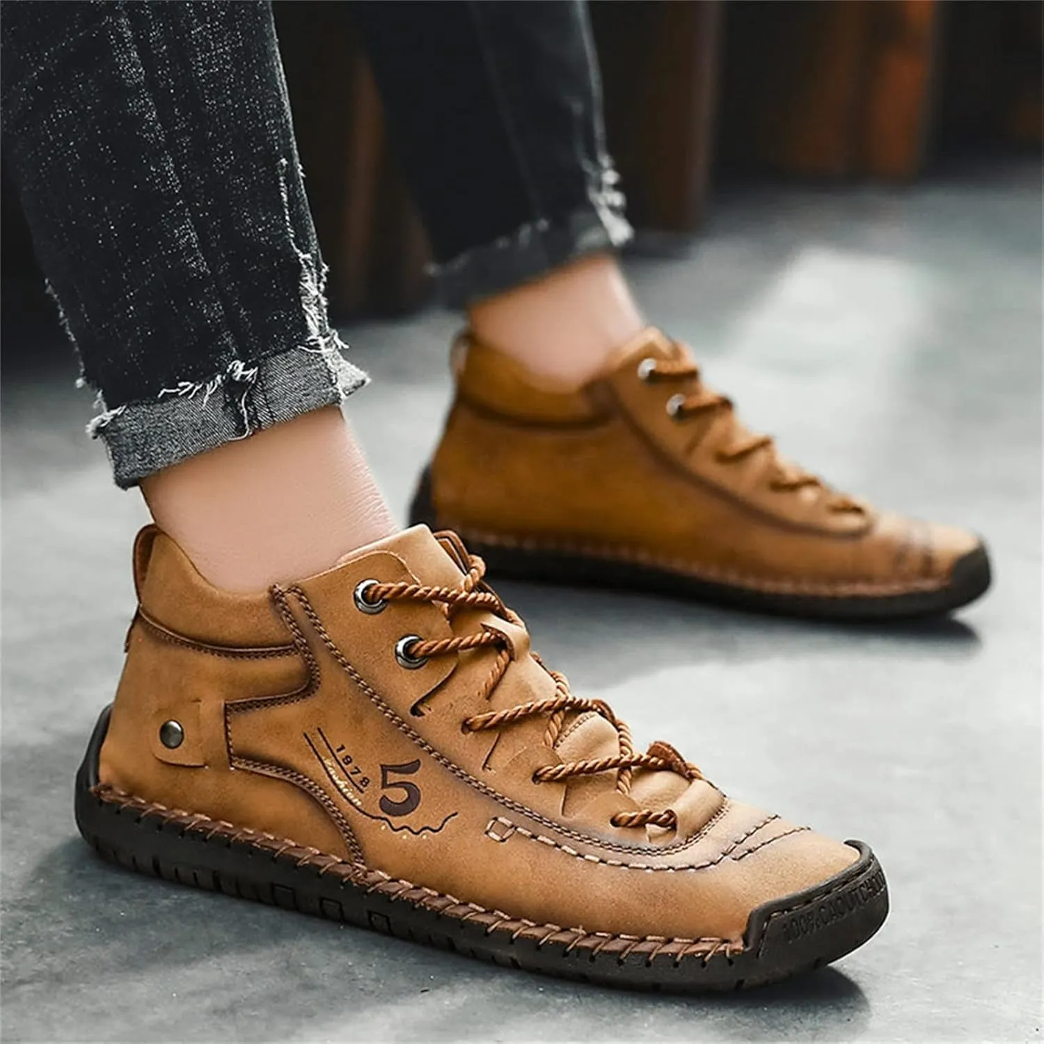 Dress Shoe Laces Men Leather Fashion Summer and Autumn Men Leather Shoes Flat Soft Bottom Comfortable Mid Top Lace Up Casual Men's Handmade Leather Custom Shoes (Brown, 10)