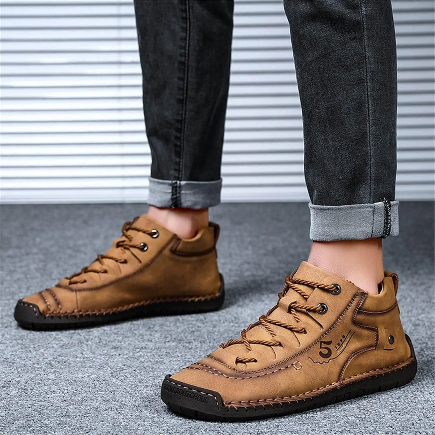 Dress Shoe Laces Men Leather Fashion Summer and Autumn Men Leather Shoes Flat Soft Bottom Comfortable Mid Top Lace Up Casual Men's Handmade Leather Custom Shoes (Brown, 10)