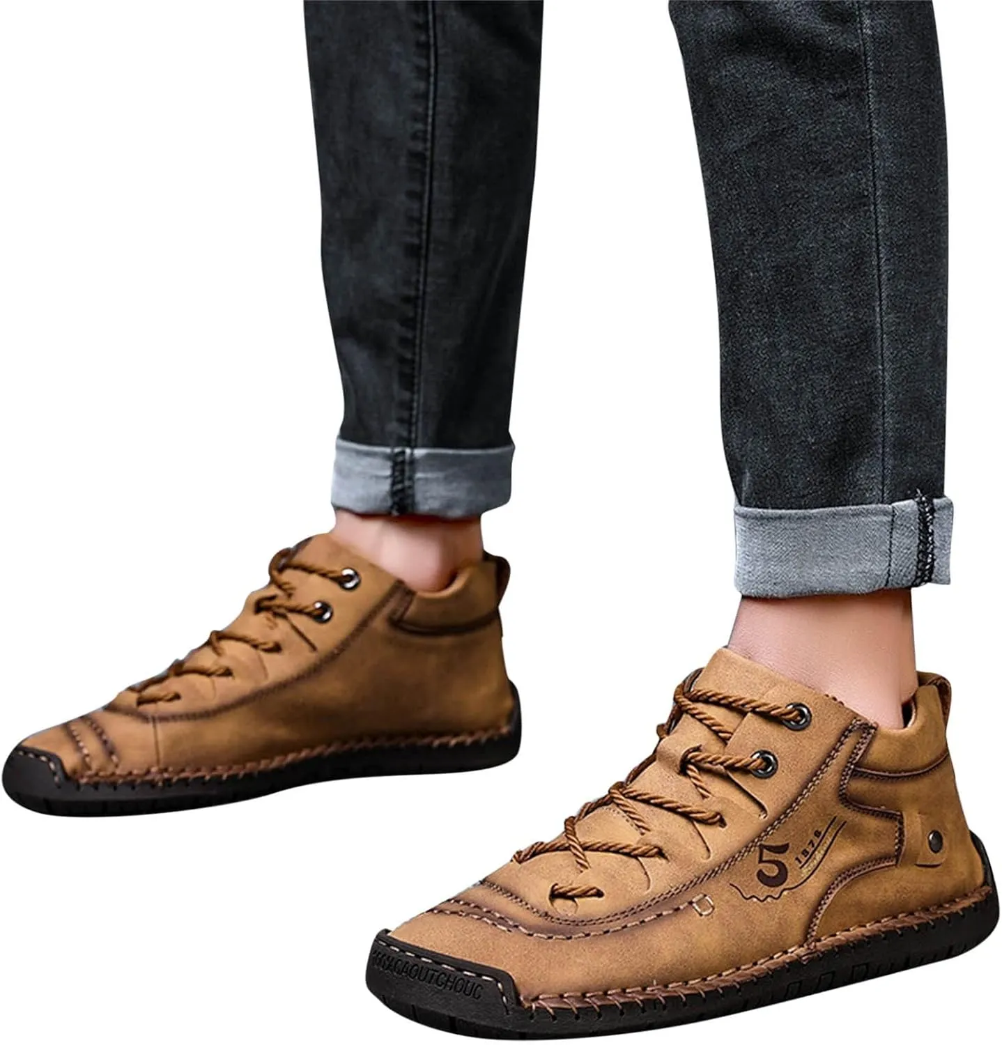 Dress Shoe Laces Men Leather Fashion Summer and Autumn Men Leather Shoes Flat Soft Bottom Comfortable Mid Top Lace Up Casual Men's Handmade Leather Custom Shoes (Brown, 9)