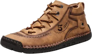 Dress Shoe Laces Men Leather Fashion Summer and Autumn Men Leather Shoes Flat Soft Bottom Comfortable Mid Top Lace Up Casual Men's Handmade Leather Custom Shoes (Brown, 9)