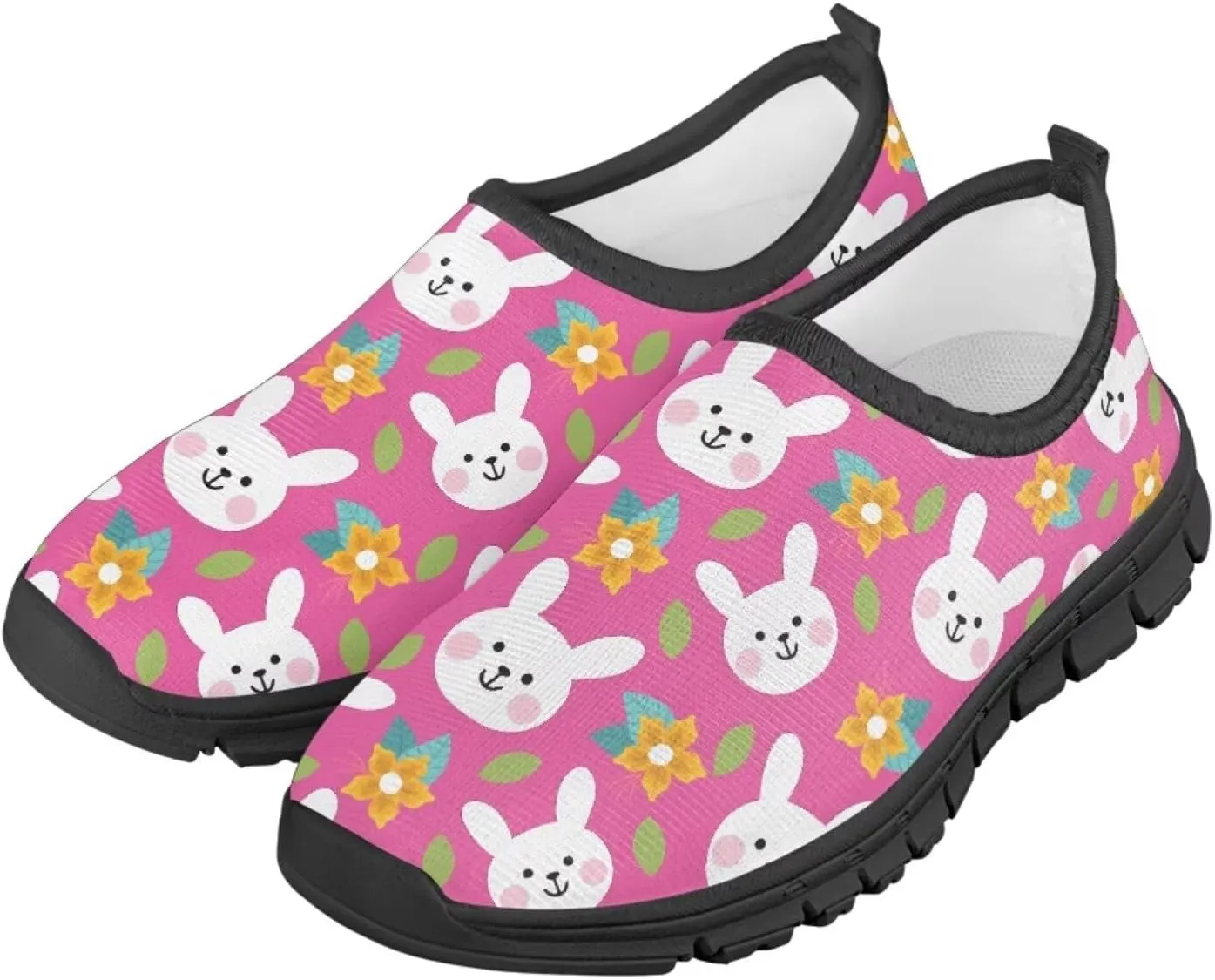Easter Print Running Shoes Polyester Fabric Sneakers for Boys and Girls Breathable Casual Shoes Laceless Lightweight Shoes