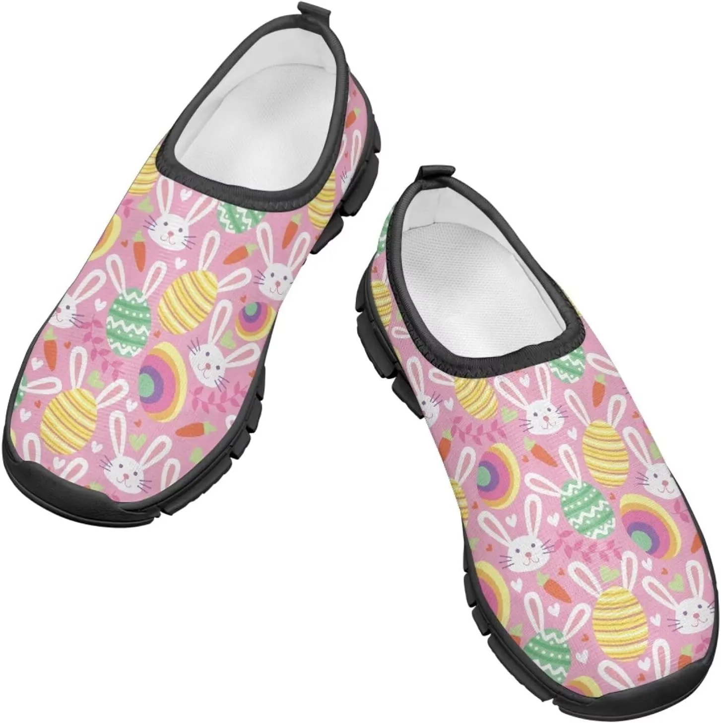 Easter Print Running Shoes Polyester Fabric Sneakers for Boys and Girls Breathable Casual Shoes Laceless Lightweight Shoes