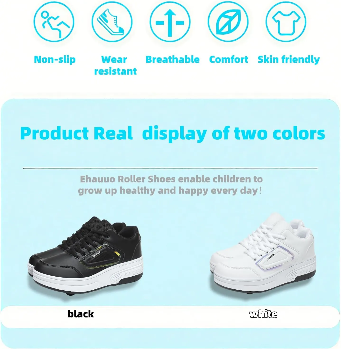 Ehauuo Roller Skates Shoes Sneakers Wheels Removable for Boys Girls Safety Stain-Resistant Easy on and Clean Comfortable as Kids Fun Sports Loved for Kids Beginners
