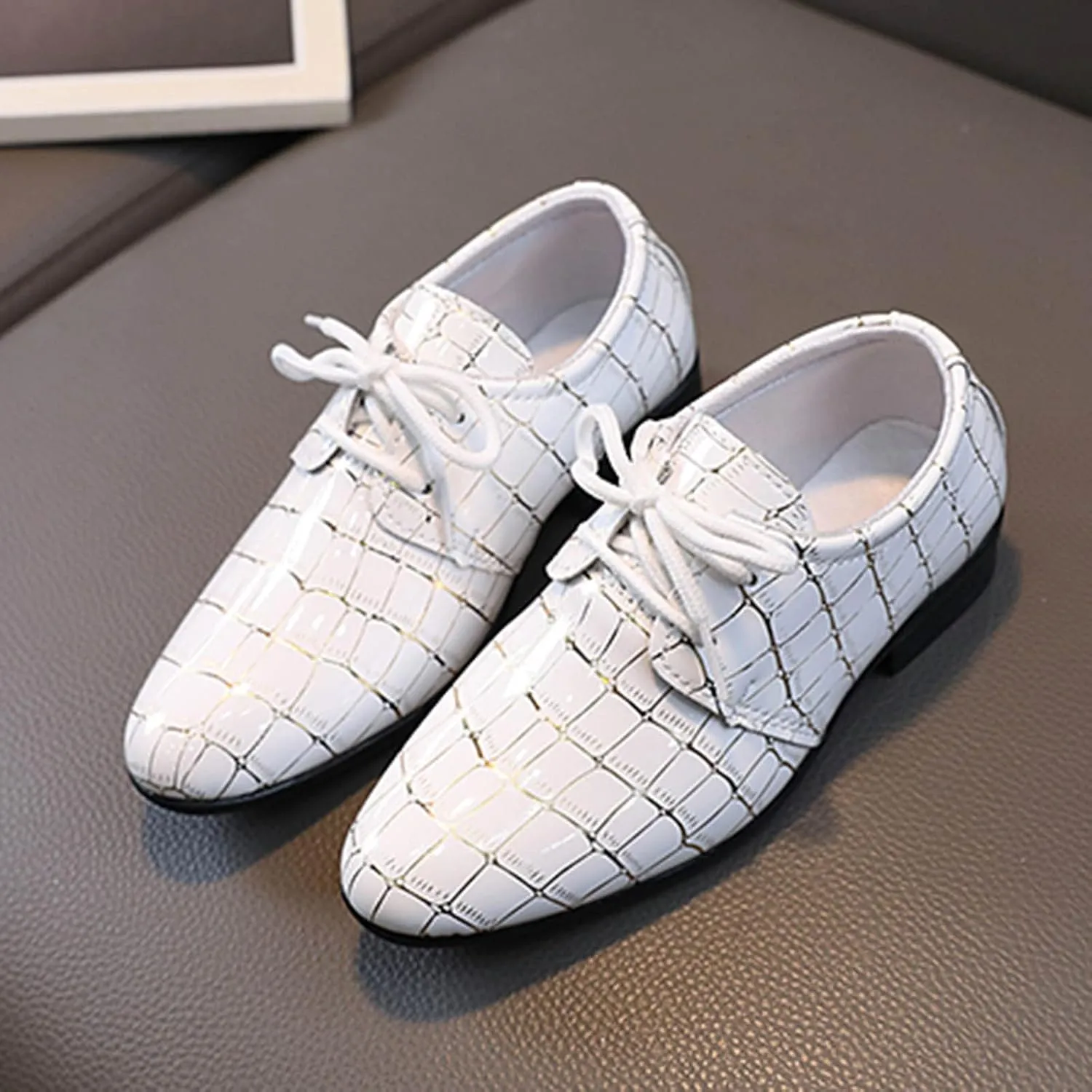 Fashion All Seasons Boys Leather Shoes Pointed Toe Low Heel Leather Grain Comfortable Dress Dance Toddler Girls Shoes