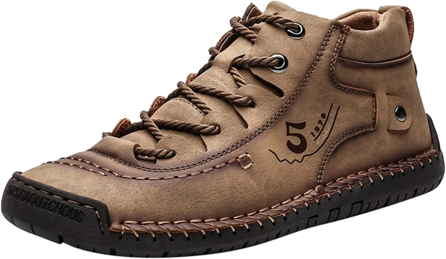 Fashion Leather Shoes for Men Fashion Summer and Autumn Men Leather Shoes Flat Soft Bottom Comfortable Mid Top Lace Up Casual Men Leather Shoes 10 Wide