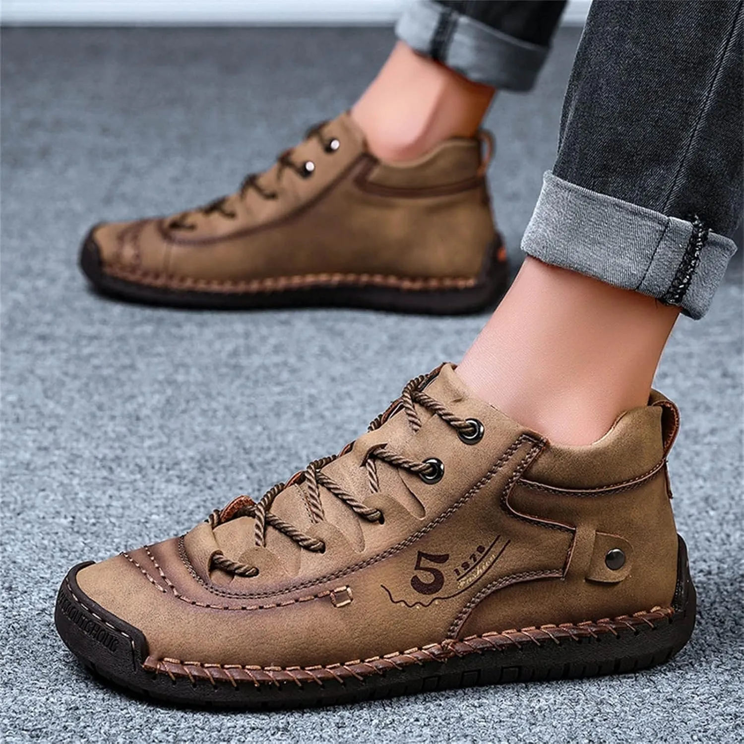 Fashion Leather Shoes for Men Fashion Summer and Autumn Men Leather Shoes Flat Soft Bottom Comfortable Mid Top Lace Up Casual Men Leather Shoes 10 Wide