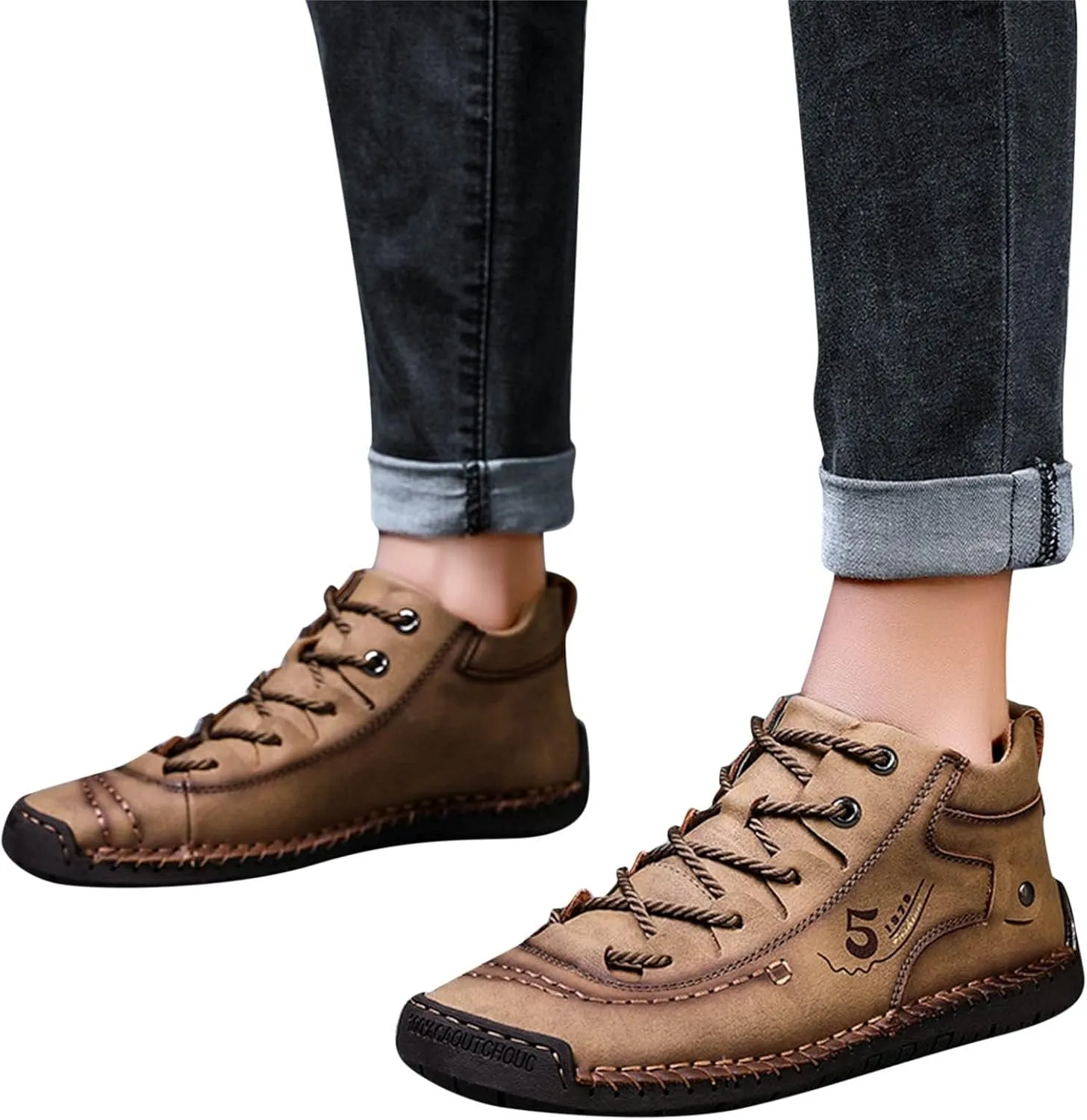 Fashion Leather Shoes for Men Fashion Summer and Autumn Men Leather Shoes Flat Soft Bottom Comfortable Mid Top Lace Up Casual Men Leather Shoes 10 Wide