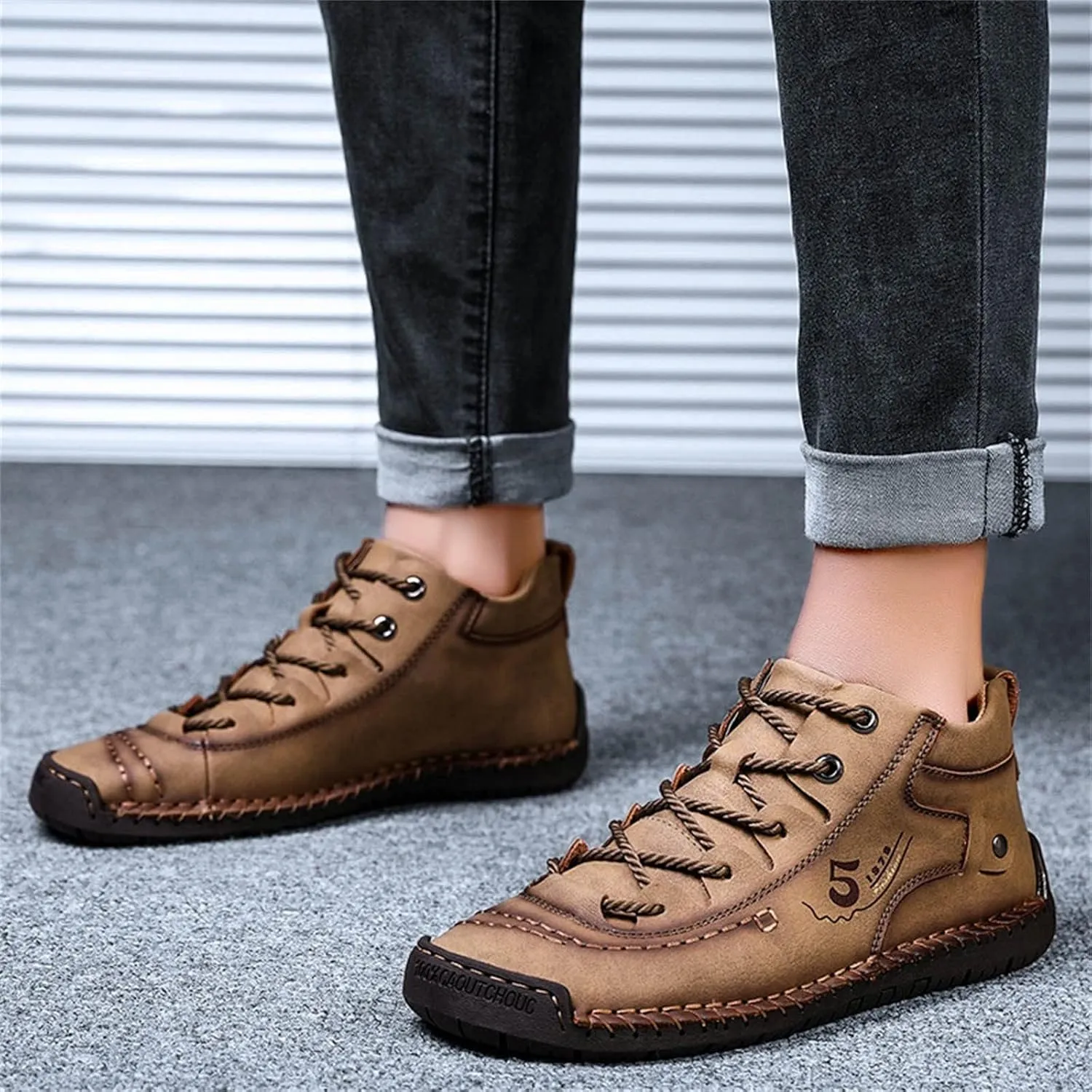 Fashion Leather Shoes for Men Fashion Summer and Autumn Men Leather Shoes Flat Soft Bottom Comfortable Mid Top Lace Up Casual Men Leather Shoes 10 Wide