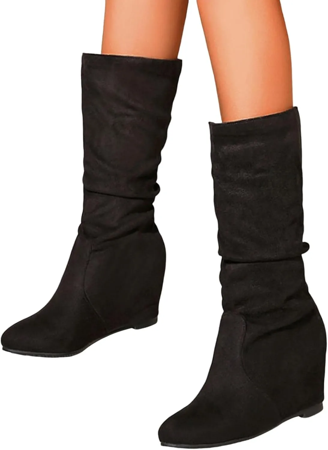 Fashion Women Mid Calf Boots Comfortable Casual Women Boots Ladies Fashion Retro Low Heels Suede Mid Calf Boots