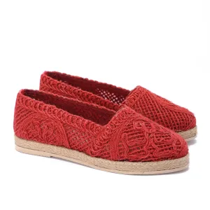 Flat Sole Slip-On Espadrilles-Red