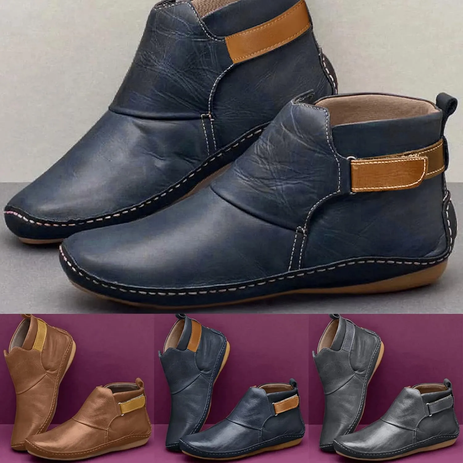 Gibobby Booties for Women Low Heel,Arch Support Booties Casual Flat Platform Short Ankle Booties Everyday Boots for Ladies