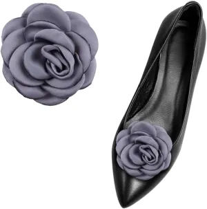 Gift girl 2 Pcs Fabric Rose Shoe Decoration Clips for High Heels Pumps Fabric Flower Shoe Clips Shoe Buckles Shoe Embellishments Dark Gray