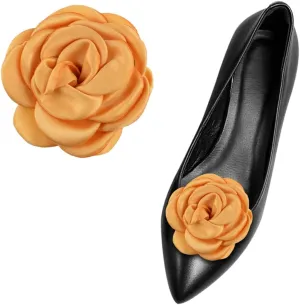 Gift girl 2 Pcs Fabric Rose Shoe Decoration Clips for High Heels Pumps Fabric Flower Shoe Clips Shoe Buckles Shoe Embellishments Gold
