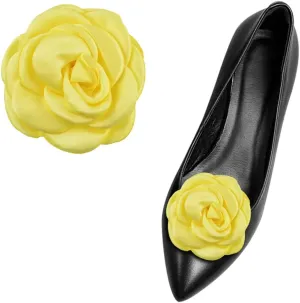 Gift girl 2 Pcs Fabric Rose Shoe Decoration Clips for High Heels Pumps Fabric Flower Shoe Clips Shoe Buckles Shoe Embellishments Yellow