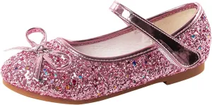 Girl Bow Mary Jane Dress Shoes Little/Big Kids Ballet Princess Flat With Rhinestone Strap For Party Wedding