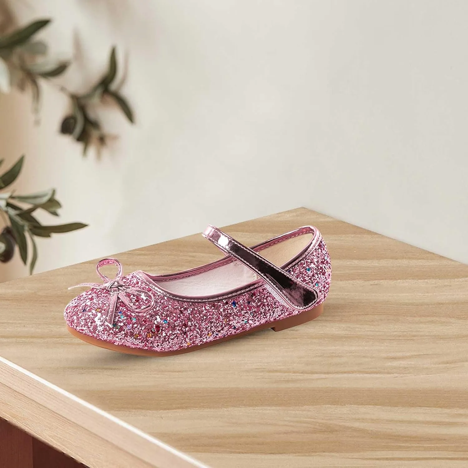 Girl Bow Mary Jane Dress Shoes Little/Big Kids Ballet Princess Flat With Rhinestone Strap For Party Wedding