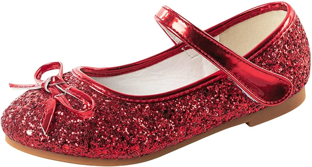 Girl Bow Mary Jane Dress Shoes Little/Big Kids Ballet Princess Flat With Rhinestone Strap For Party Wedding