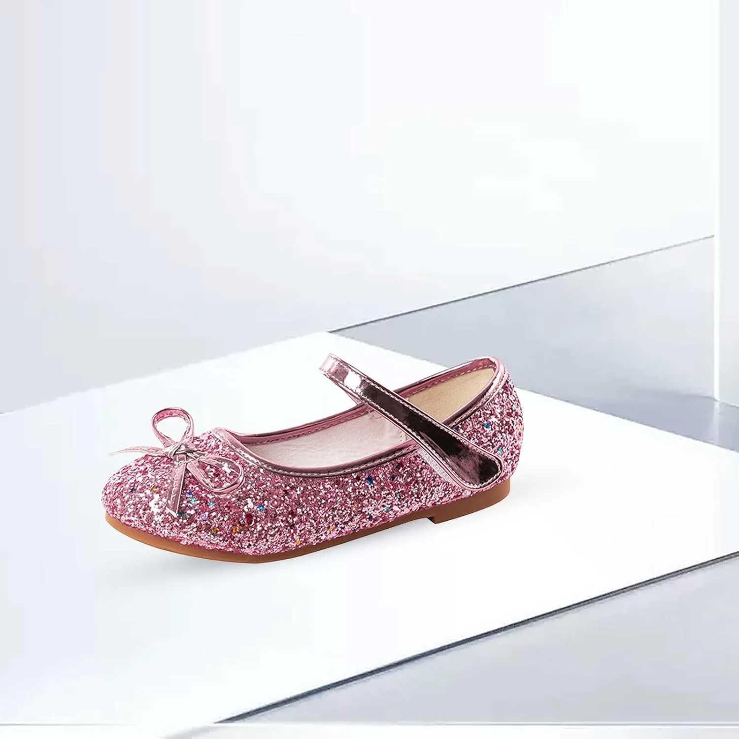Girl Bow Mary Jane Dress Shoes Little/Big Kids Ballet Princess Flat With Rhinestone Strap For Party Wedding