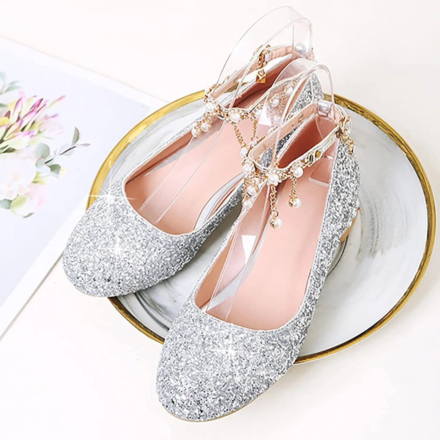 Girls Ankle Strap High Heels Big Kids Adorable ??parkle Mary Jane Dress Shoes Performance Wedding Pump Sandals