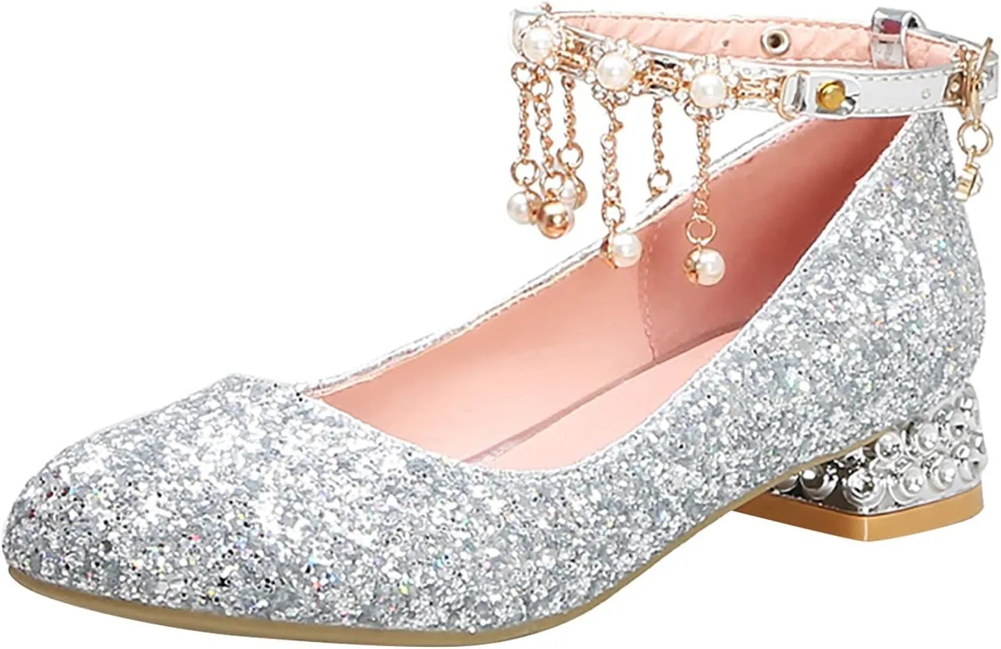 Girls Ankle Strap High Heels Big Kids Adorable ??parkle Mary Jane Dress Shoes Performance Wedding Pump Sandals