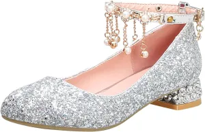 Girls Ankle Strap High Heels Big Kids Adorable ??parkle Mary Jane Dress Shoes Performance Wedding Pump Sandals