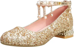 Girls Ankle Strap High Heels Big Kids Adorable ??parkle Mary Jane Dress Shoes Performance Wedding Pump Sandals