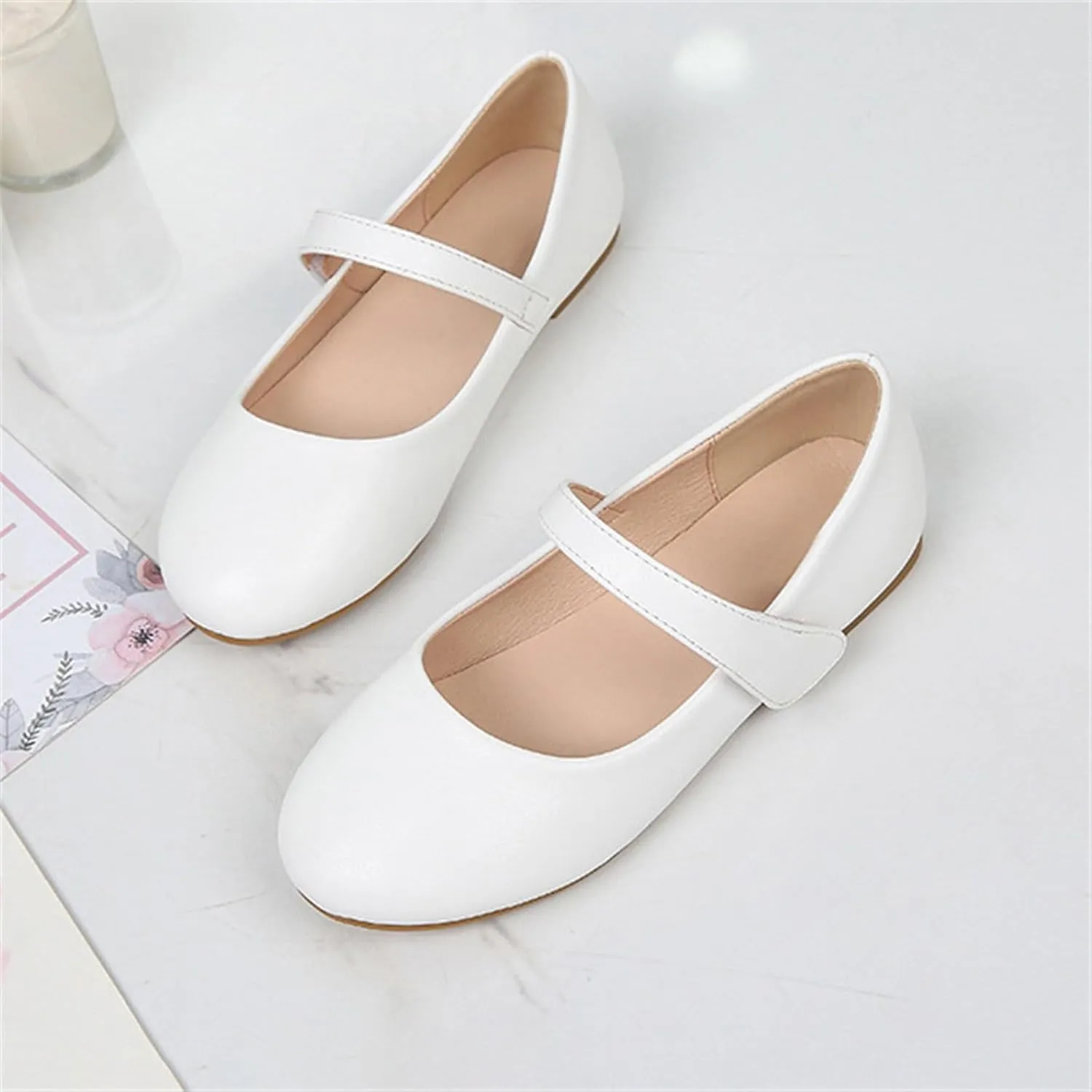 Girls Closed Toe Mary Jane Flat Big Kids School ??niform Dress Low Heel Princess Hook And Loop Dress Shoes