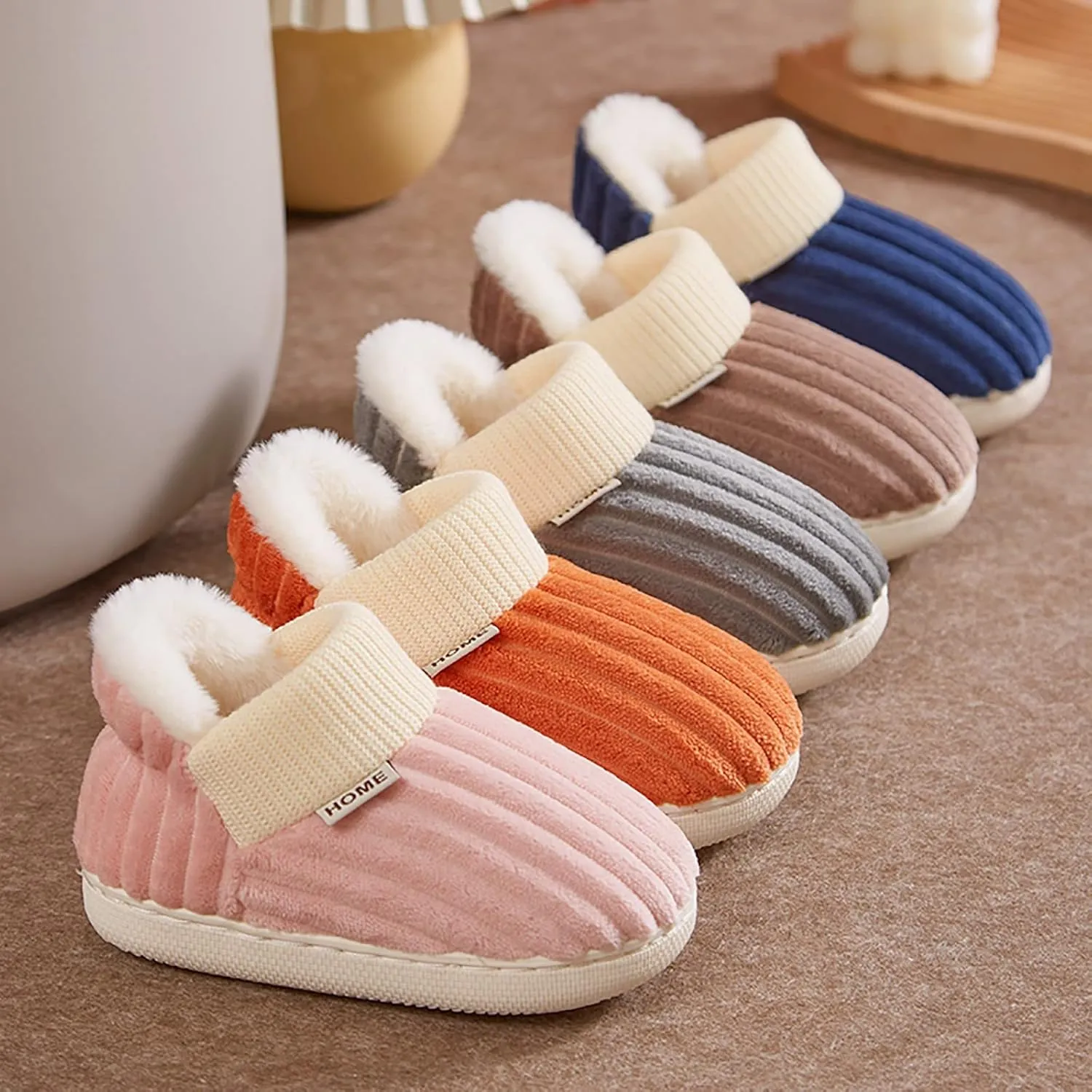 Girl's Cute House Slippers Memory Foam Indoor Elastic Cotton Slippers Comfy Fuzzy Knitted Slip On Anti-Slip Shoes