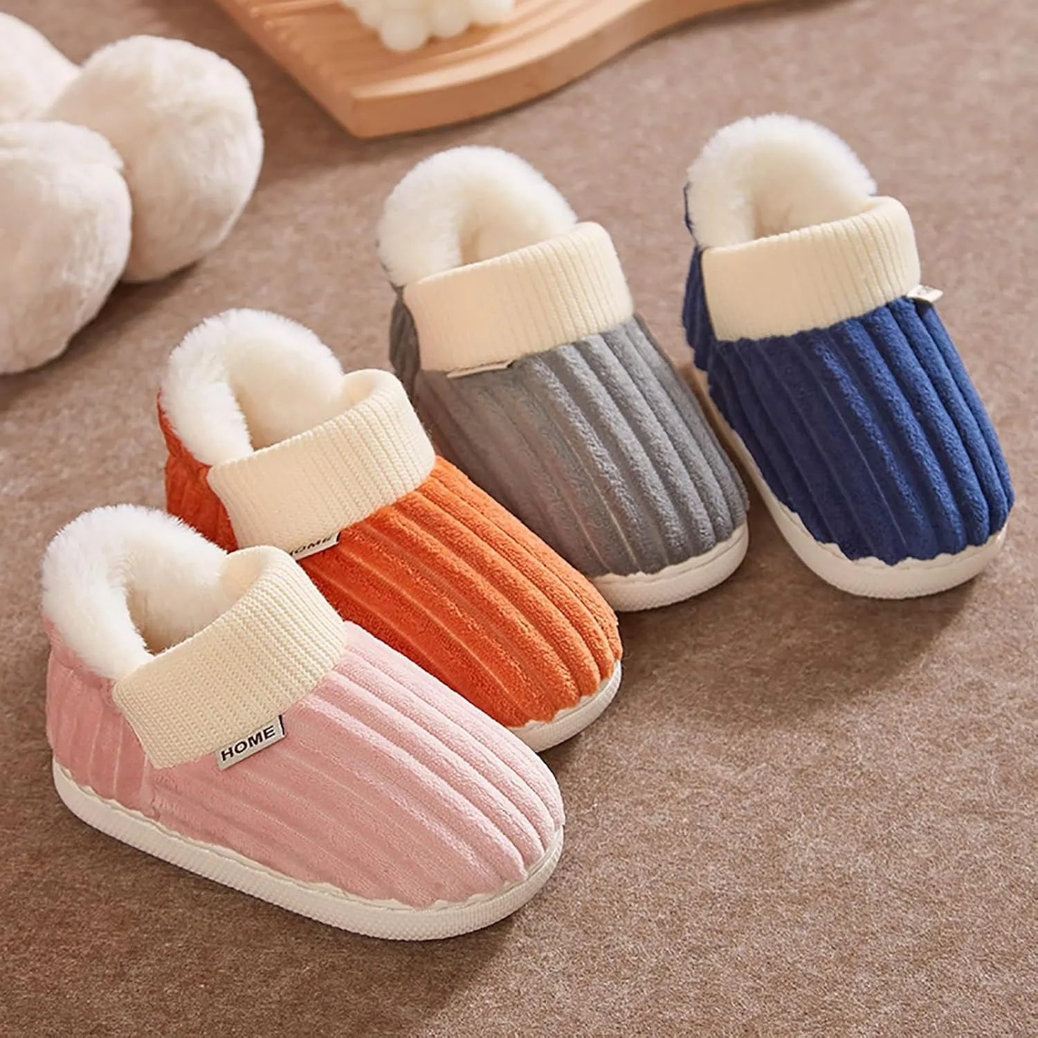 Girl's Cute House Slippers Memory Foam Indoor Elastic Cotton Slippers Comfy Fuzzy Knitted Slip On Anti-Slip Shoes