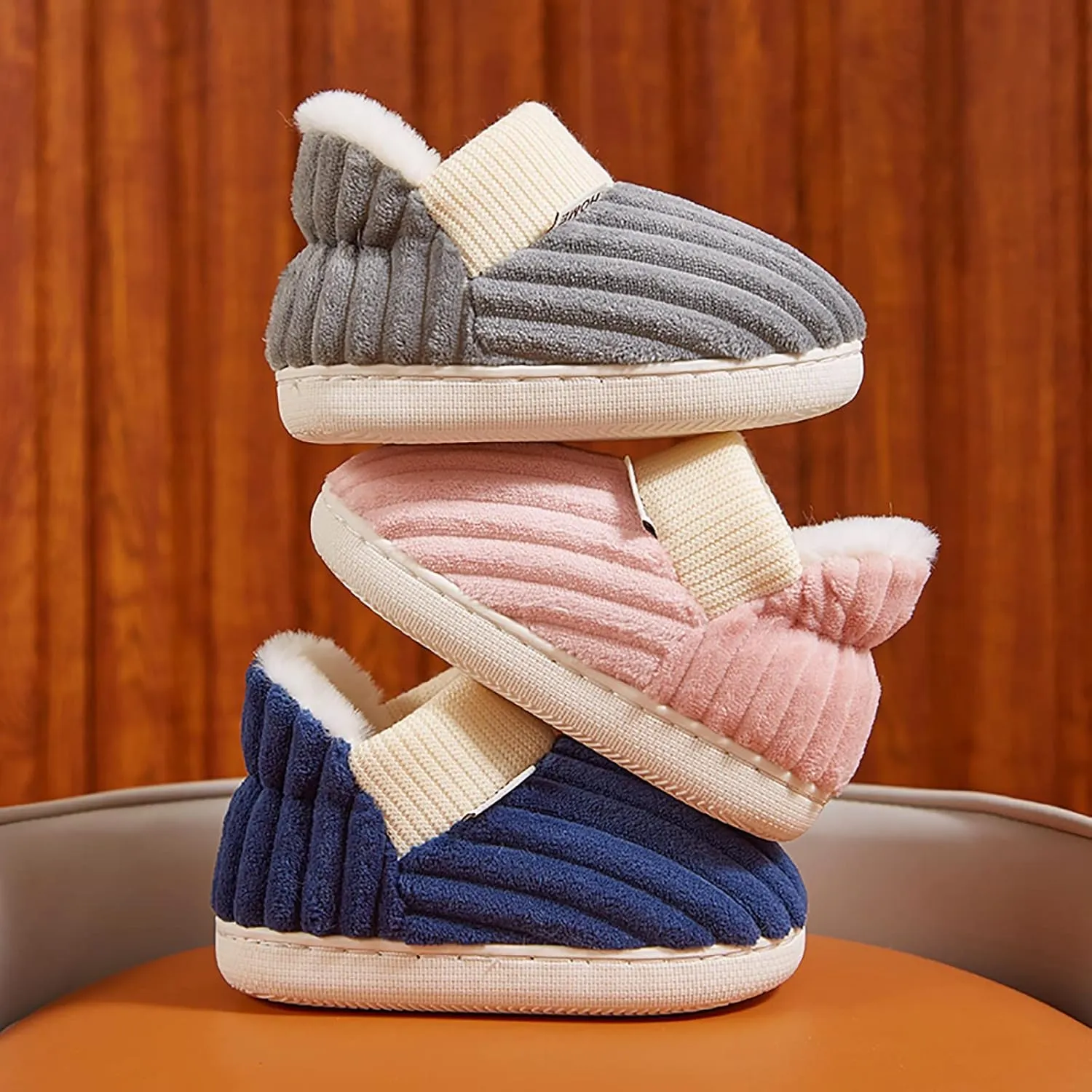Girl's Cute House Slippers Memory Foam Indoor Elastic Cotton Slippers Comfy Fuzzy Knitted Slip On Anti-Slip Shoes