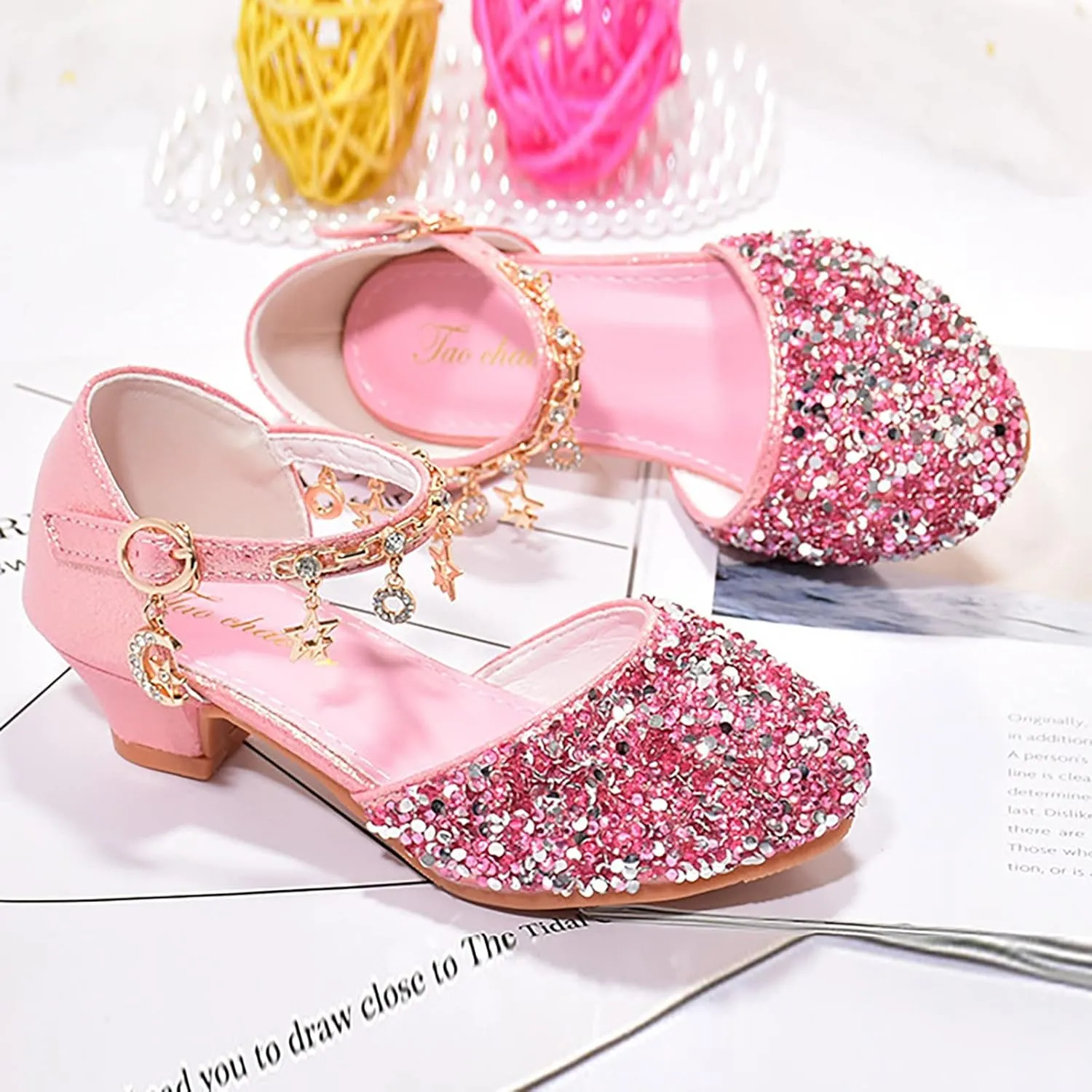Girls Dress Adorable ??parkle Mary Jane Heel for Wedding Party Little/Big Kids Ankle Strap Ballerina Flat