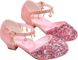 Girls Dress Adorable ??parkle Mary Jane Heel for Wedding Party Little/Big Kids Ankle Strap Ballerina Flat