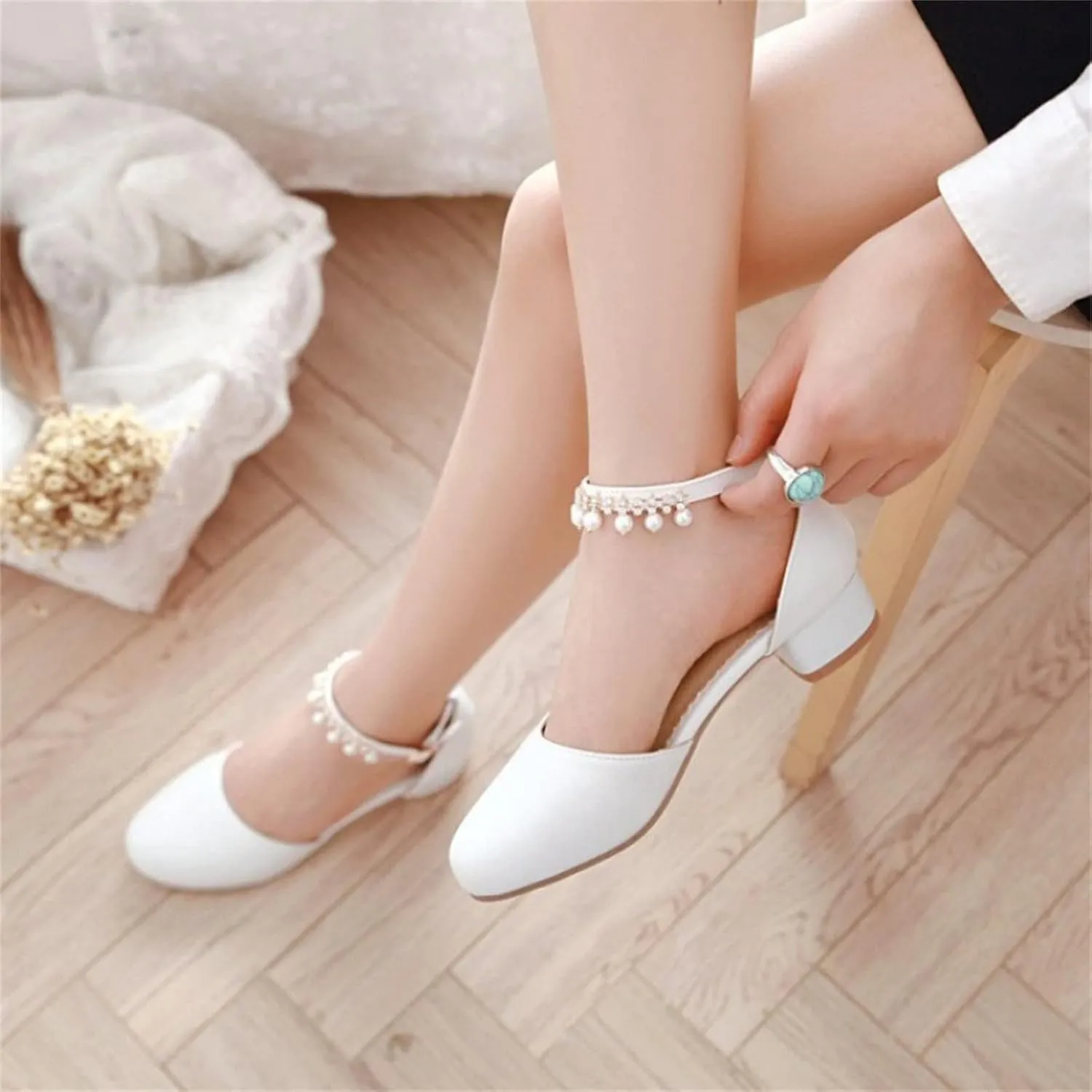 Girls Dress Closed Toe Chunky High Heels Sandal Ankle Strap Wedding Party Pump Big Kids Soft Sole Shoes
