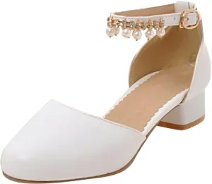Girls Dress Closed Toe Chunky High Heels Sandal Ankle Strap Wedding Party Pump Big Kids Soft Sole Shoes