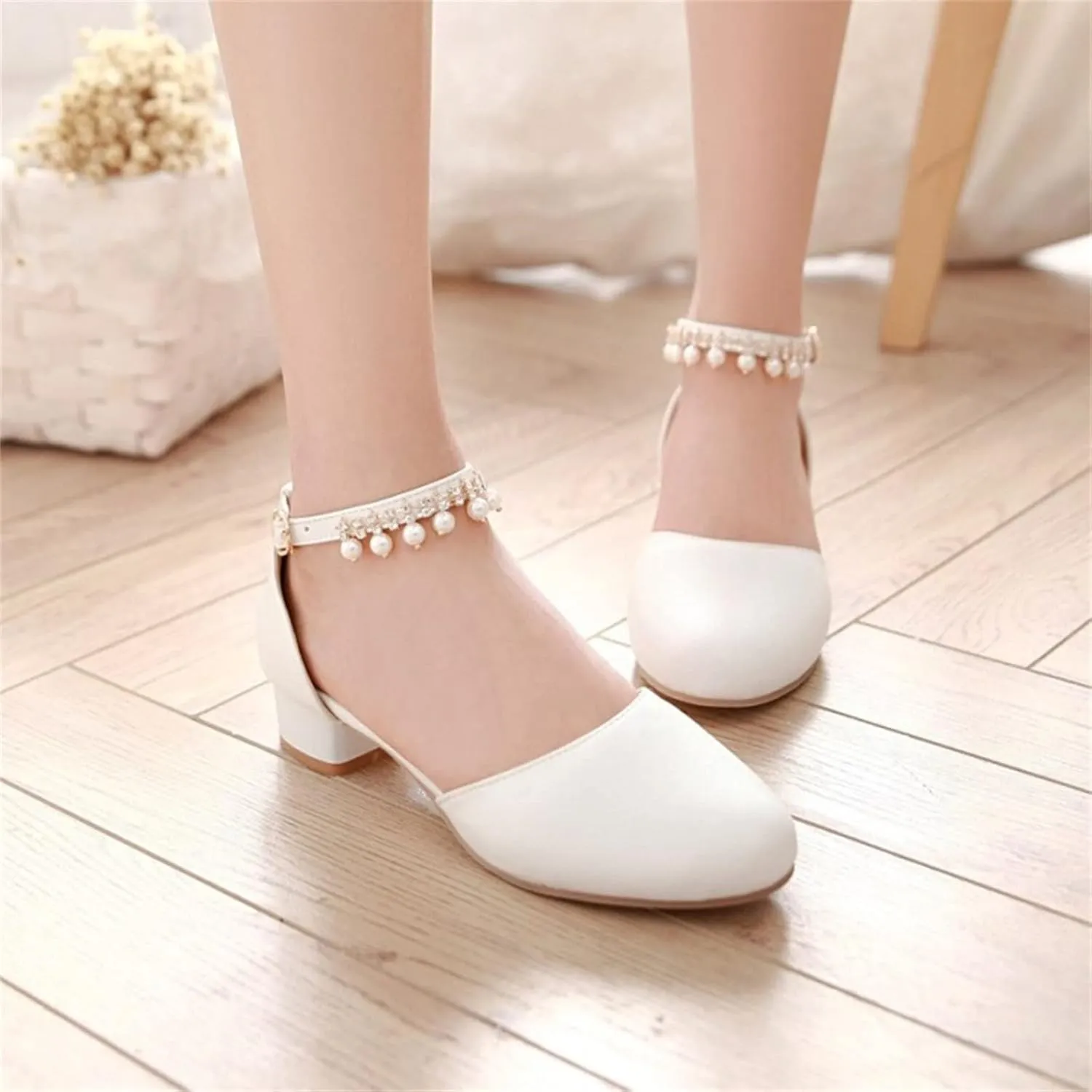 Girls Dress Closed Toe Chunky High Heels Sandal Ankle Strap Wedding Party Pump Big Kids Soft Sole Shoes
