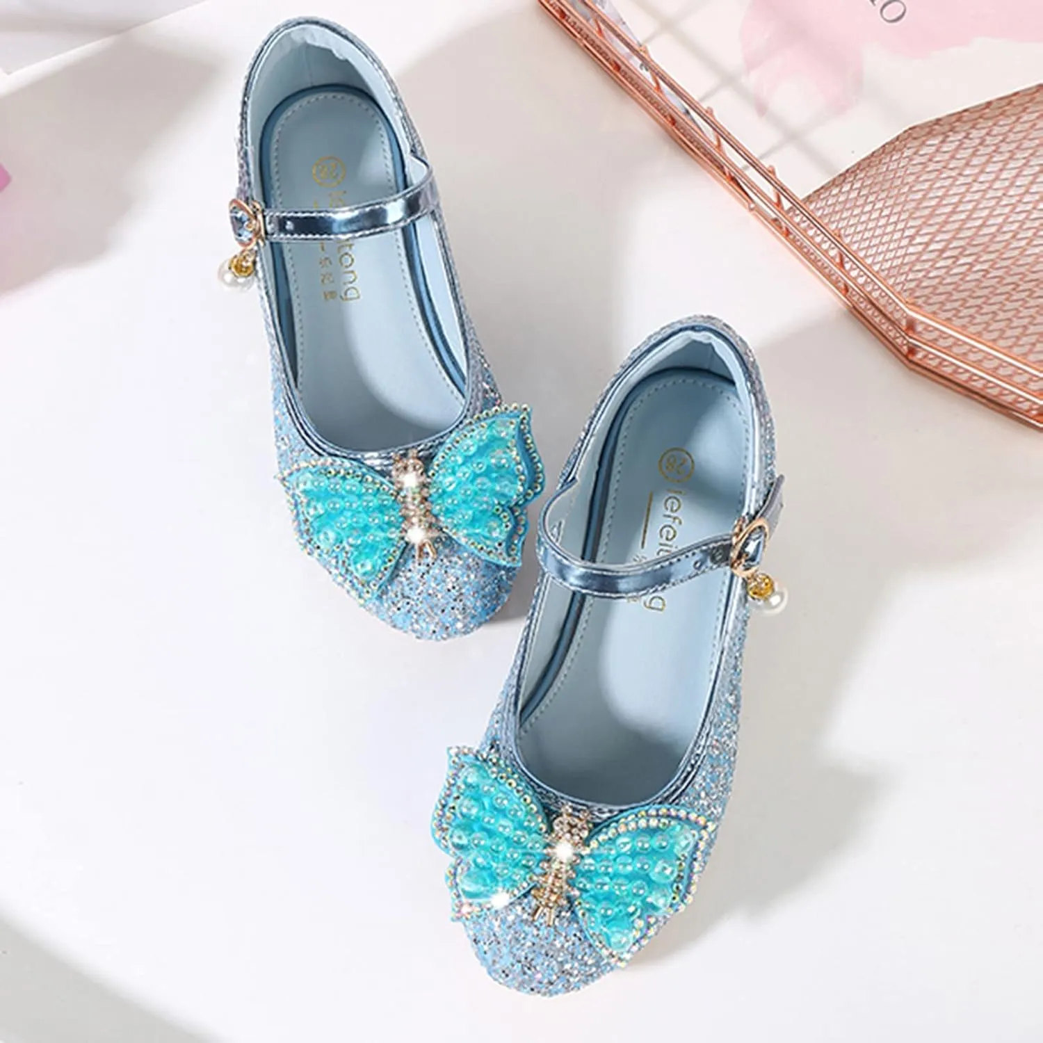 Girls Dress Shoes Adorable ??parkle Mary Jane Flat for Wedding Party Little/Big Kids Buckle Princess Heels