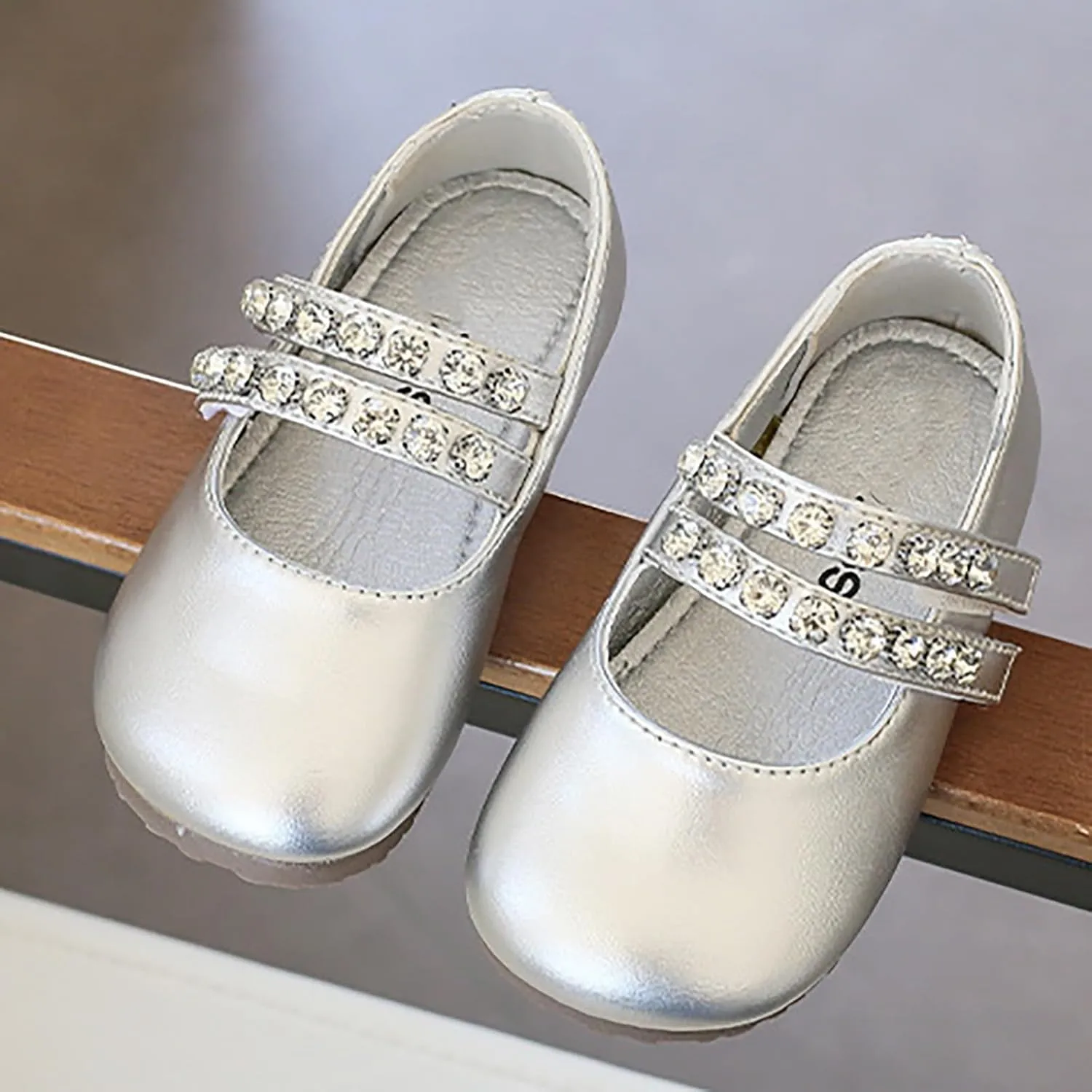 Girls Leather Flat?? Mary Jane Dress Shoes with Pearl Strap Kids Wedding Part?? School ??niform ??occasins Shoes