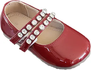Girls Leather Flat Mary Jane Dress Shoes with Pearl Strap Kids Wedding Part School niform occasins Shoes