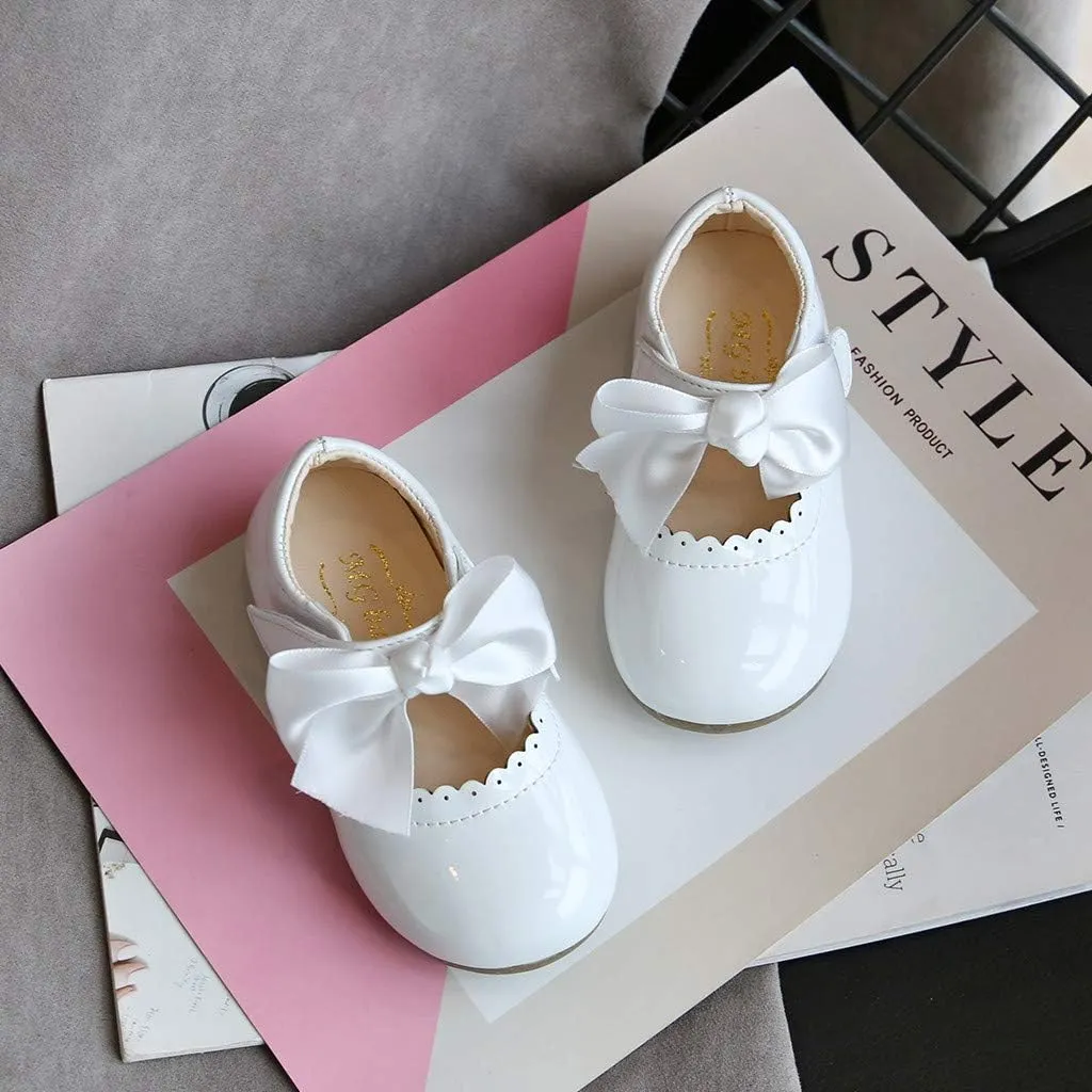 Girls Patent Mary Jane Dress Shoes Toddler Kids Girls Ballerina Princess Uniform Bowknot Flats for Wedding Party