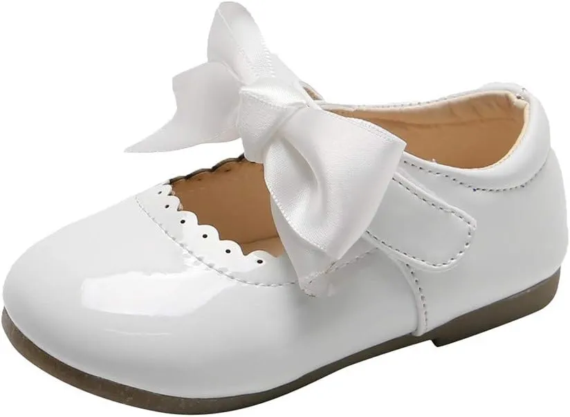 Girls Patent Mary Jane Dress Shoes Toddler Kids Girls Ballerina Princess Uniform Bowknot Flats for Wedding Party