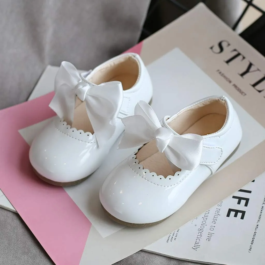 Girls Patent Mary Jane Dress Shoes Toddler Kids Girls Ballerina Princess Uniform Bowknot Flats for Wedding Party