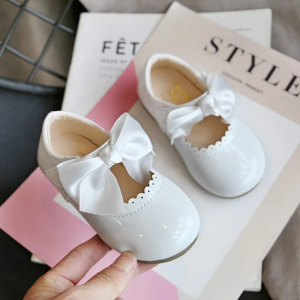 Girls Patent Mary Jane Dress Shoes Toddler Kids Girls Ballerina Princess Uniform Bowknot Flats for Wedding Party