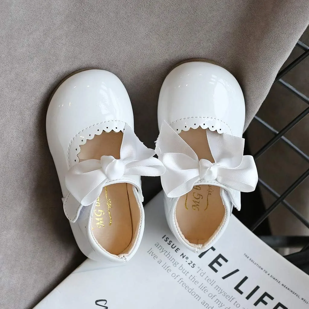 Girls Patent Mary Jane Dress Shoes Toddler Kids Girls Ballerina Princess Uniform Bowknot Flats for Wedding Party