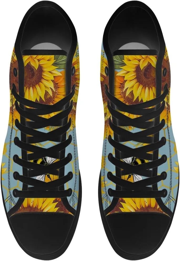 High Top Canvas Shoes for Women Sunflower High Top Sneakers Flower Shoes Gifts for Ladies Sister