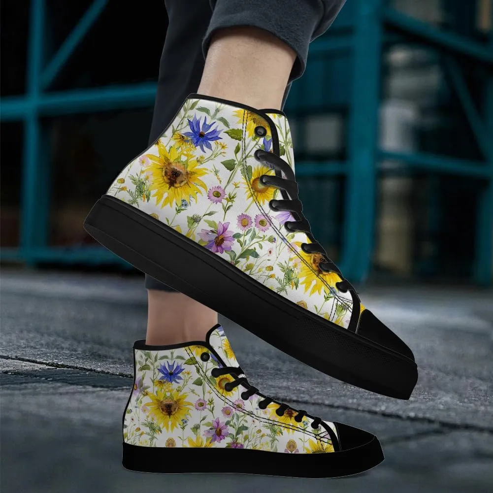 High Top Canvas Shoes for Women Sunflower High Top Sneakers Flower Shoes Gifts for Ladies Sister