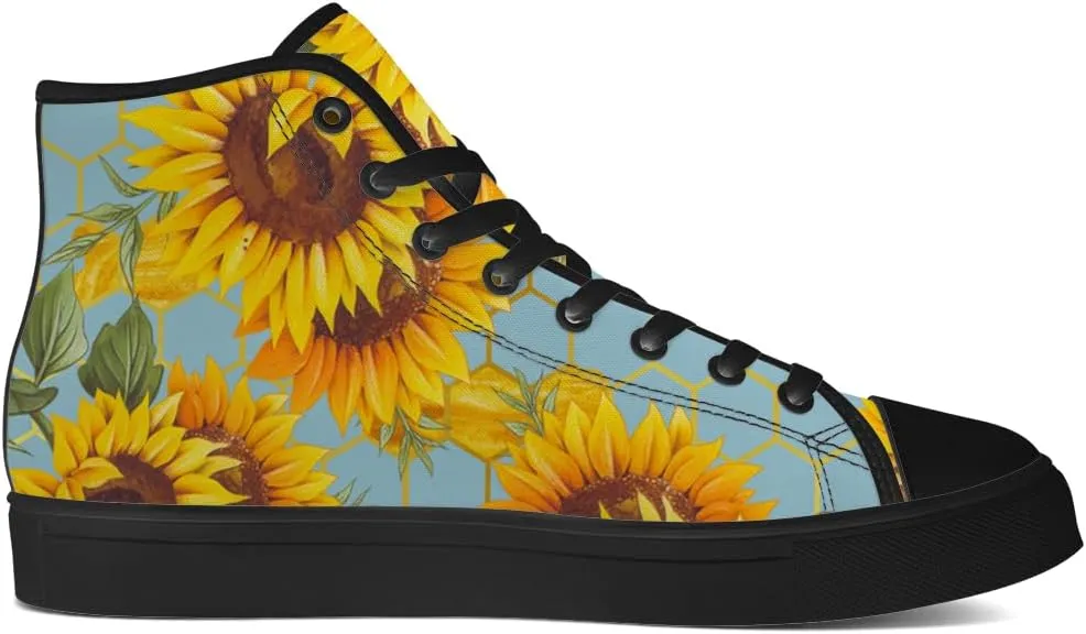 High Top Canvas Shoes for Women Sunflower High Top Sneakers Flower Shoes Gifts for Ladies Sister