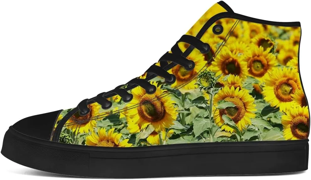 High Top Canvas Shoes for Women Sunflower High Top Sneakers Flower Shoes Gifts for Ladies Sister
